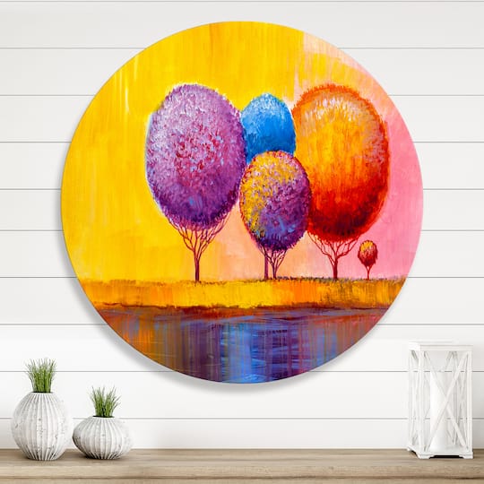 Designart - Autumn Fantasy Trees I - Modern Metal Circle Wall Art